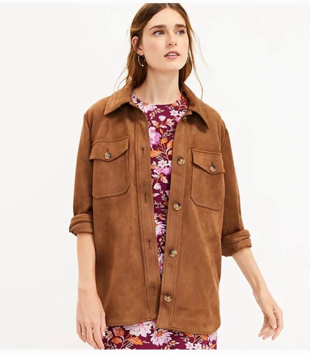 LOFT Suede Collared Button Down Shacket Jacket // M